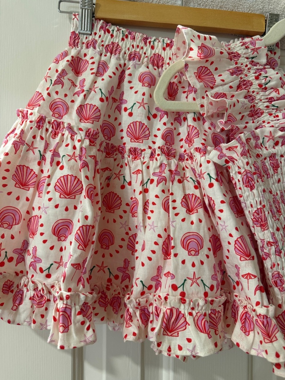 Hill House Pink Seashell Smocked Crop Top & Ruffled Skirt Set - Picture 2 of 3